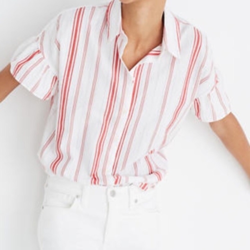 Madewell Central Ruffle Short Sleeve Shirt Sz XS